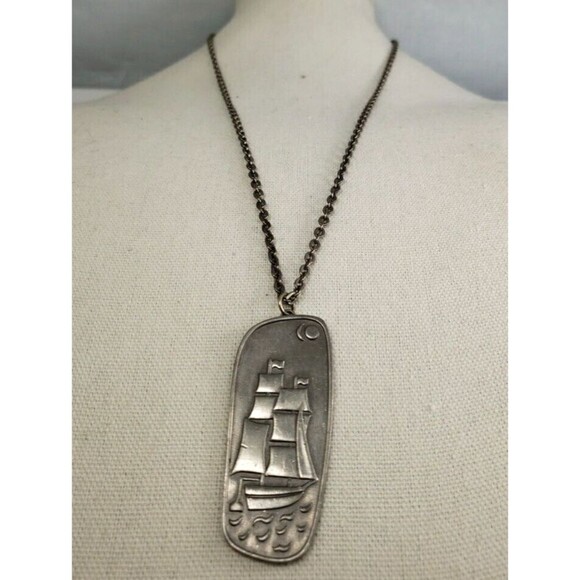 Vintage 1960'S Mid Century Jorgen Jensen Denmark Pewter #187 Nordic Ship Pendant - Picture 1 of 12